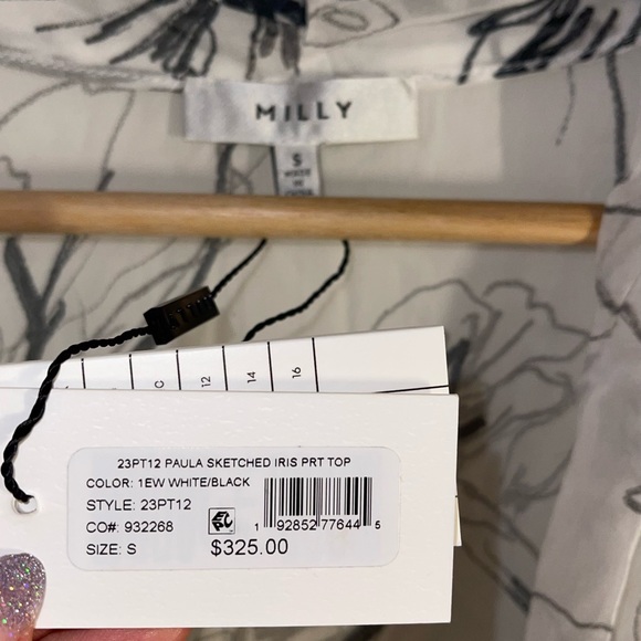 MILLY NEW BLOUSE paula stretched iris print top blouse - Picture 4 of 4